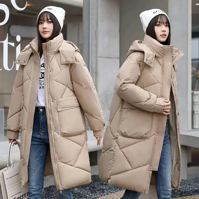 Abrigo largo de plumón para mujer, chaqueta acolchada gruesa de algodón, invierno, 2024
