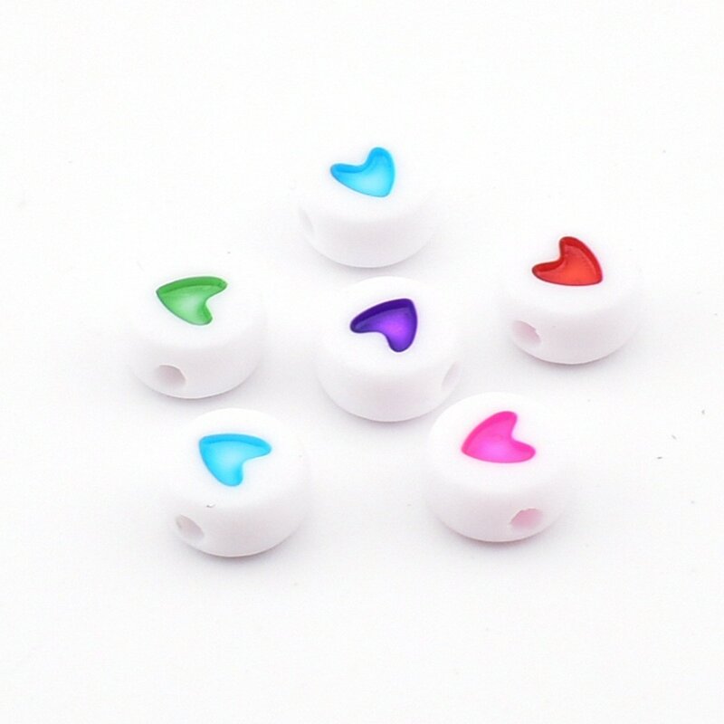 50 buah/Lot 7*4*1mm DIY manik-manik huruf akrilik bulat putih berwarna manik-manik cinta untuk membuat perhiasan