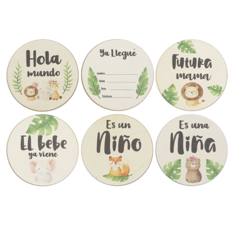 Cartões Milestone para bebês Cartões de madeira infantis mensais/Hello-world em inglês/francês/espanhol Foto Prop Discs Conjunto