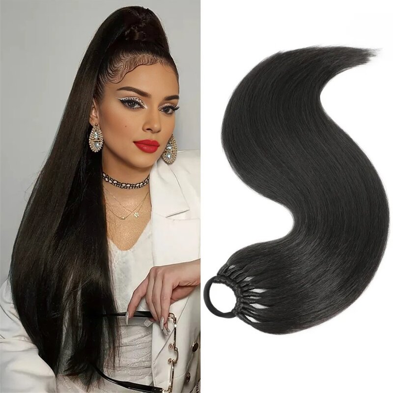 60CM woman synthetic long straight high ponytail braid wig high-temperature silk fake ponytail hair extension