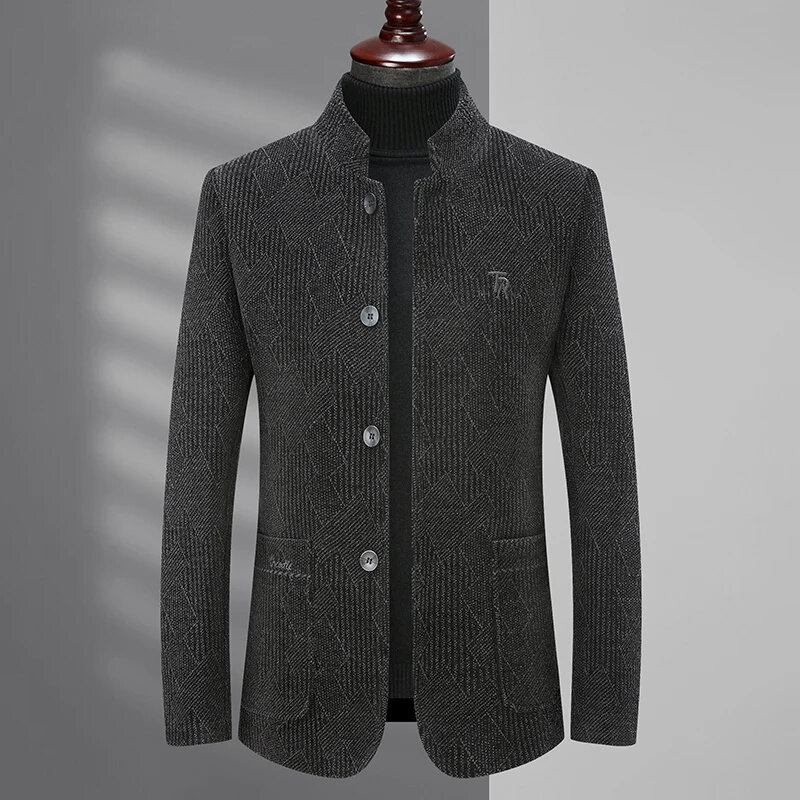 Chaqueta de lana gruesa para Hombre, abrigo informal con cuello alto, ropa de primavera y otoño, invierno