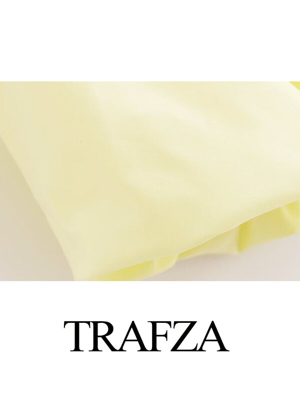 TRAFZA Summer Fashion Mini Skirts Woman Trendy Yellow High Waist Pleated Decorate Zipper Female High Street Short Skirts
