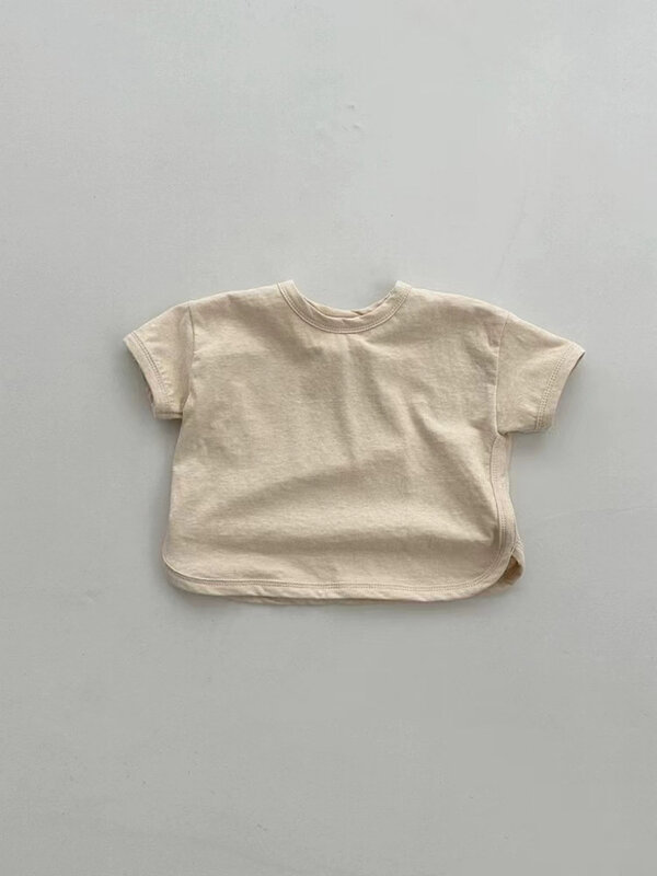 Camiseta de algodão de manga curta para bebê menino e menina, roupa respirável e casual, versátil, cor sólida, verão