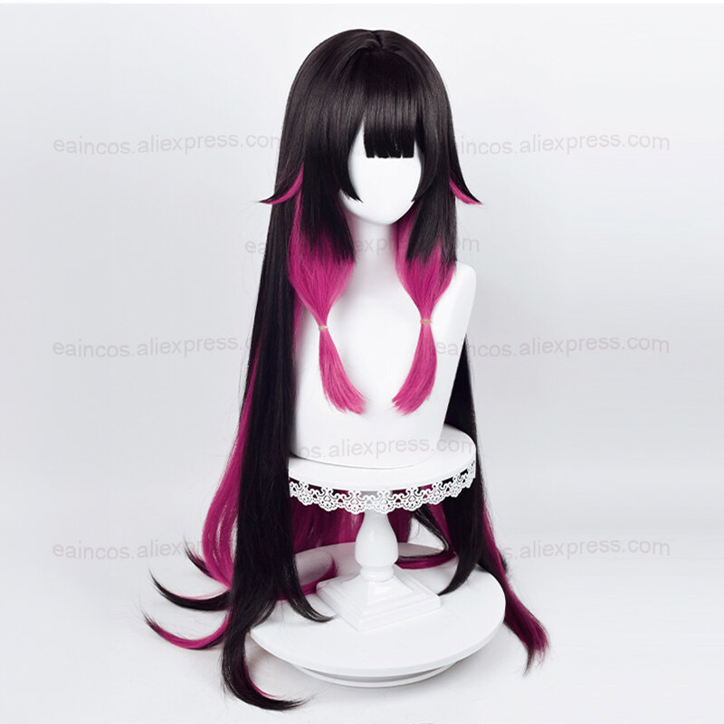 Fatui Columbina Cosplay Wig 105cm Long Black Rose Red Mixed Color Wigs Heat Resistant Synthetic Hair Halloween