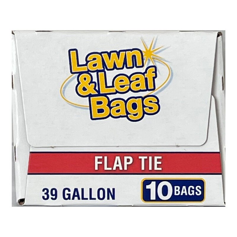 Basic Lawn & Leaf Trash Bags, Flap Tie, 39 galões, 10 sacos