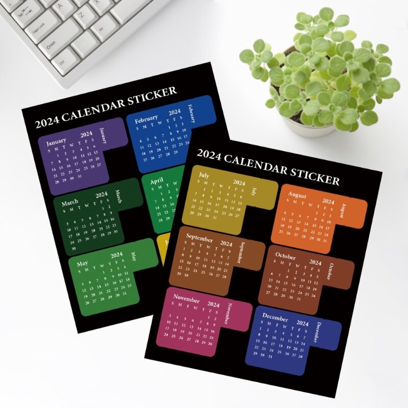 Наклейка-указатель календаря на 2024 год, красочные этикетки-указатели, самоклеящаяся наклейка на ежемесячную этикетку для для
