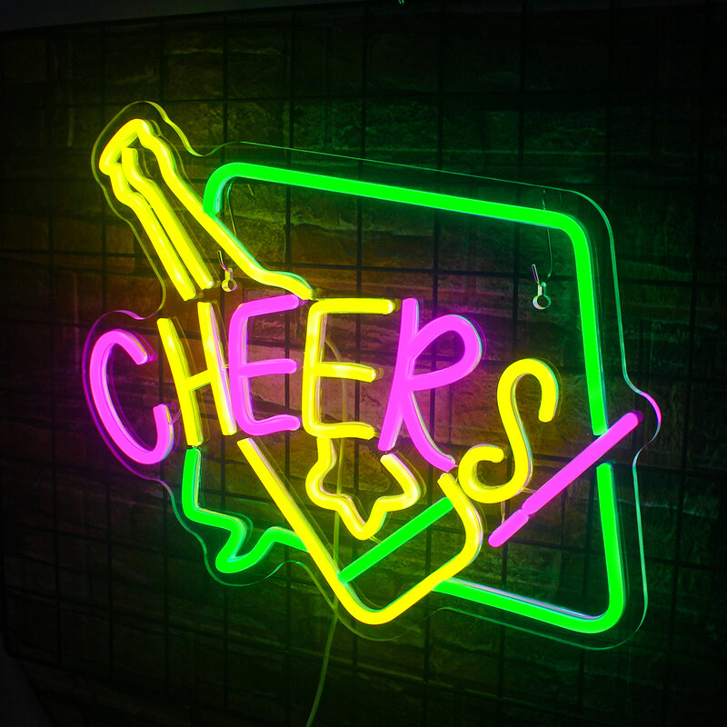 Cheers Neon Bar Sign Creative Design Logo LED Lights, Home Bars Room Decoration, Party Face Art Wall Lamp, Bar Accessrespiration Decor