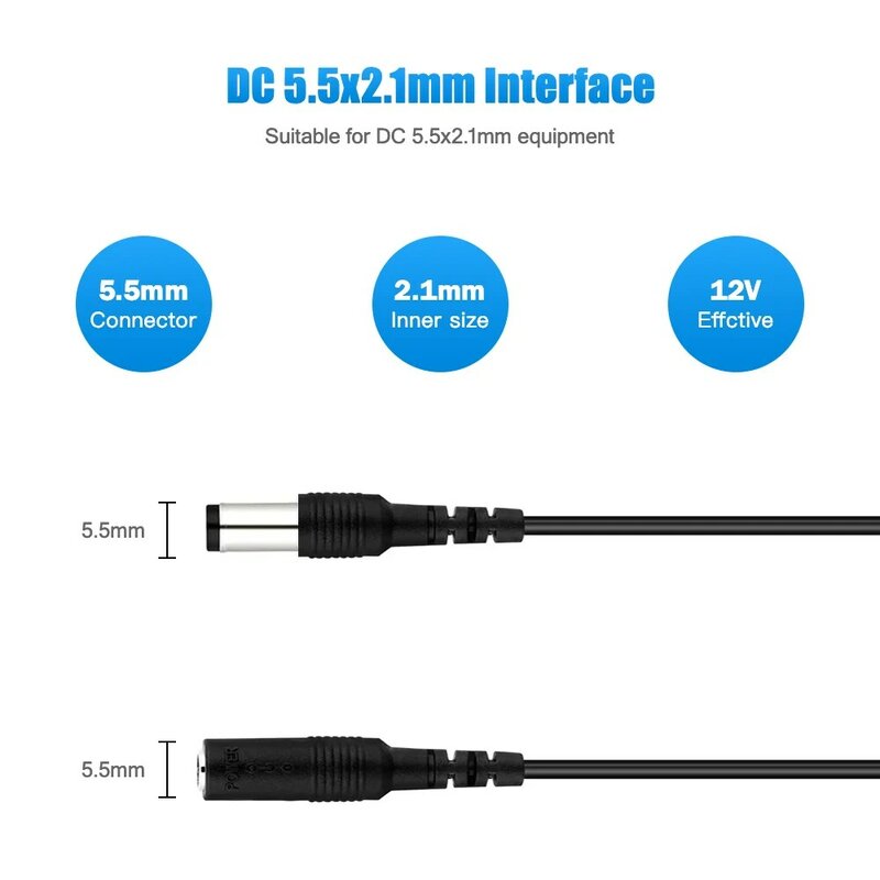 6 Meters DC 12V Power 5.5mmx2.1mm/20 FT DC Plug For CCTV Camera 3M/6M/10M 12 Volt  Extension Cable