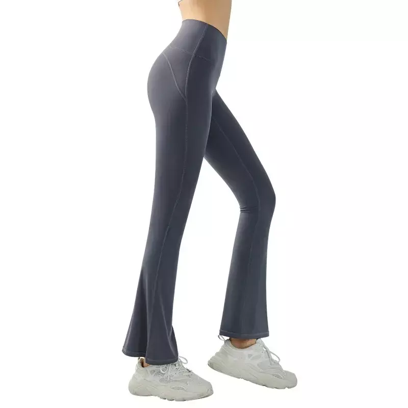 Штаны для занятий йогой, брюки с завышенной талией и искусственными элементами, повседневные микро-тянущиеся штаны для фитнеса, Эластичные Обтягивающие широкие брюки.