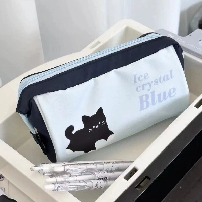 1 Piece Student Pencil Case for Boy Girl Korean Fashion Cartoon Black Cat Pencil Bag High Capacity Stationery Storage Bag School
