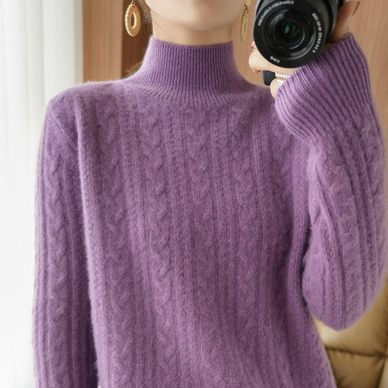 女性のカジュアルな秋と冬のセーター,ゆったりとしたフィット感,タートルネック,韓国のニットセーター,W05