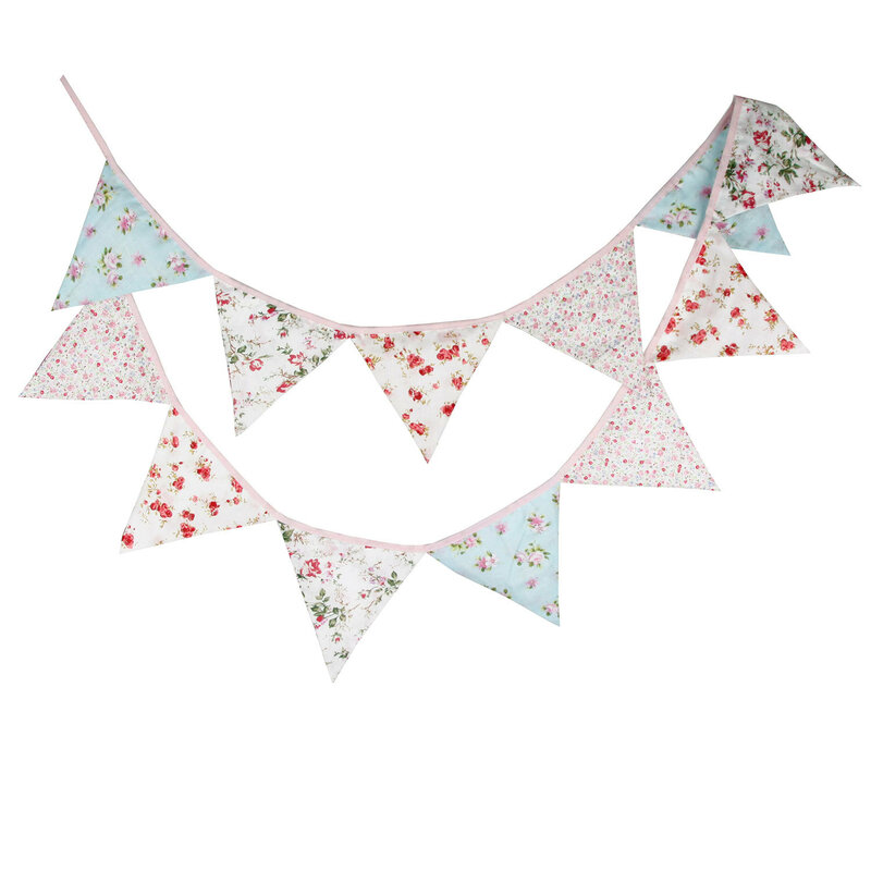 Floral Fabric Bunting Banner Shabby Chic Tea Party Garland