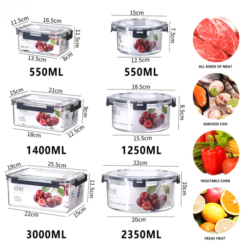 1/2/3PCS scatola di immagazzinaggio Pet trasparente separato congelatore sigillo Bin carne scatola fresca per cibo verdura frutta