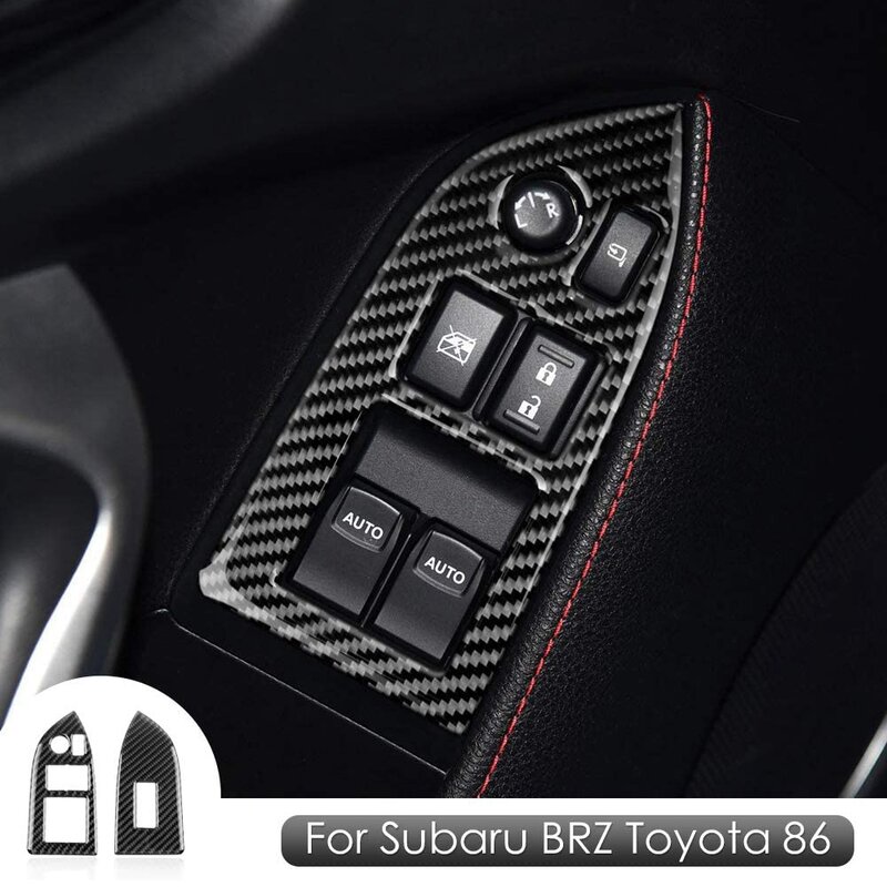 Botón de elevación de ventana de coche, accesorios de pegatinas decorativas de fibra de carbono Real para Subaru BRZ Toyota 86 2013-2017
