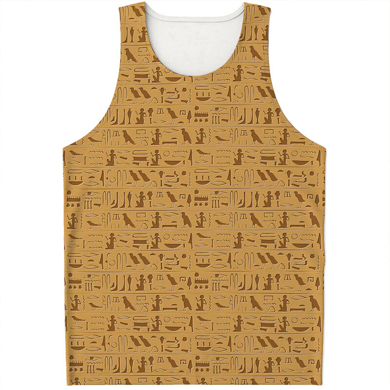 男性と女性のための壁画パターンのタンクトップ,3Dプリントのトーテム,特大のストリートウェア,古代のエジプトの服,夏