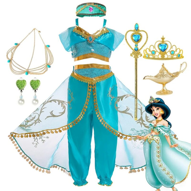 Dziewczęca sukienka Jasmine Aladyn księżniczka magiczna lampa karnawałowa odzież imprezowa Vestidos impreza z okazji Halloween przebranie na karnawał sukienka