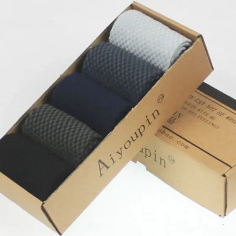 Padrão de fibra de bambu cor sólida meias masculinas marca nova casual negócio masculino presente caixa define tripulação meia 5 pares