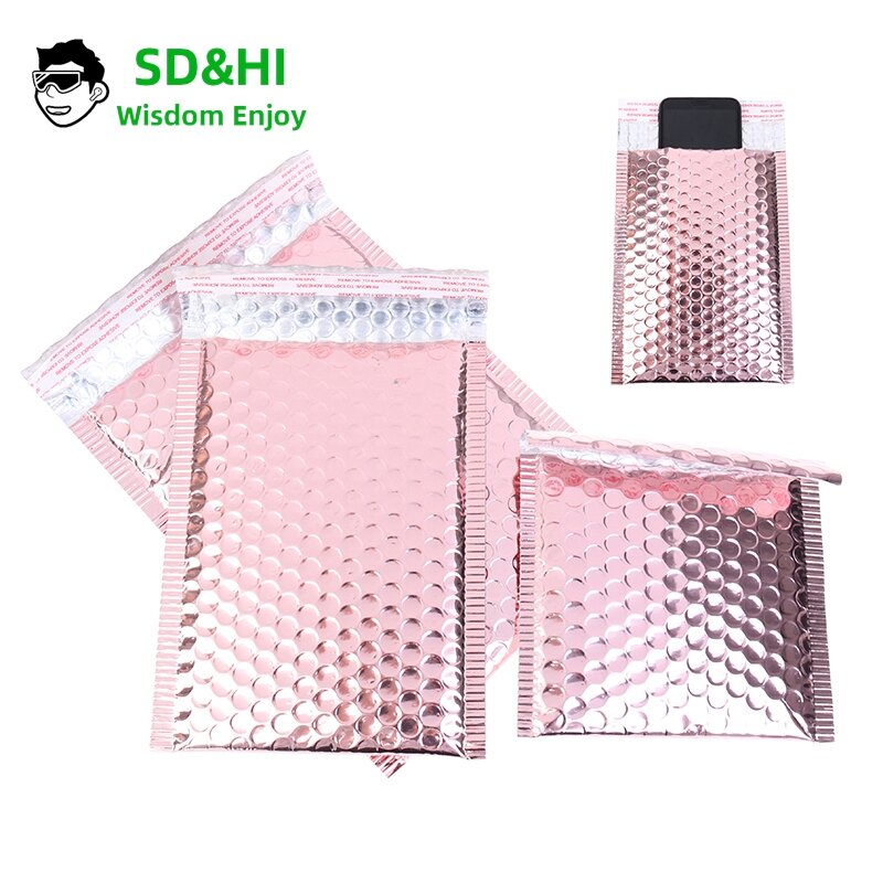 10pcs Rose Gold Plastic Bubble Envelopes Bags Padded Shipping Envelope Waterproof Bubble Bags for Gift Packaging
