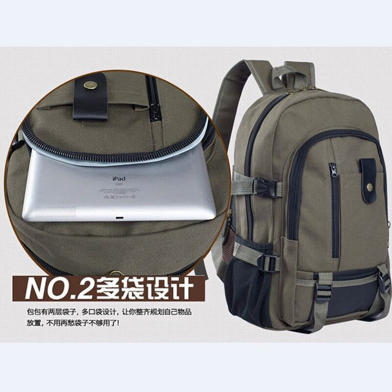 Men's Simple Durable and Wear-resistant Camping Laptop Hiking Large Capacity Canvas Fashion Youth Sports Bag Backpack