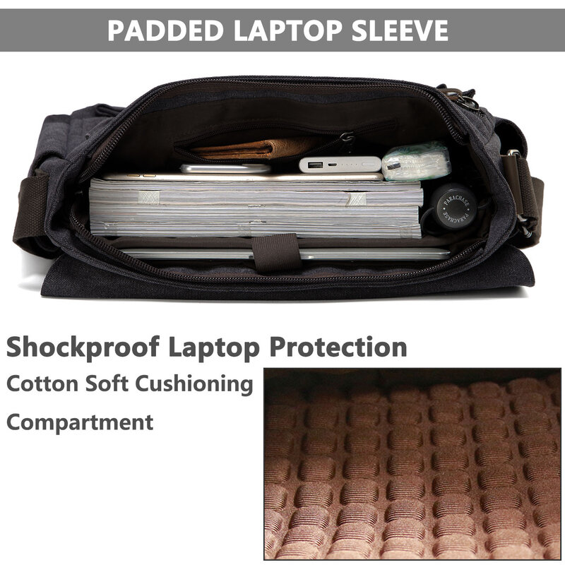 VASCHY-Vintage Water Resistant Canvas Paefcase, Laptop Messenger Bag para homens, 14"