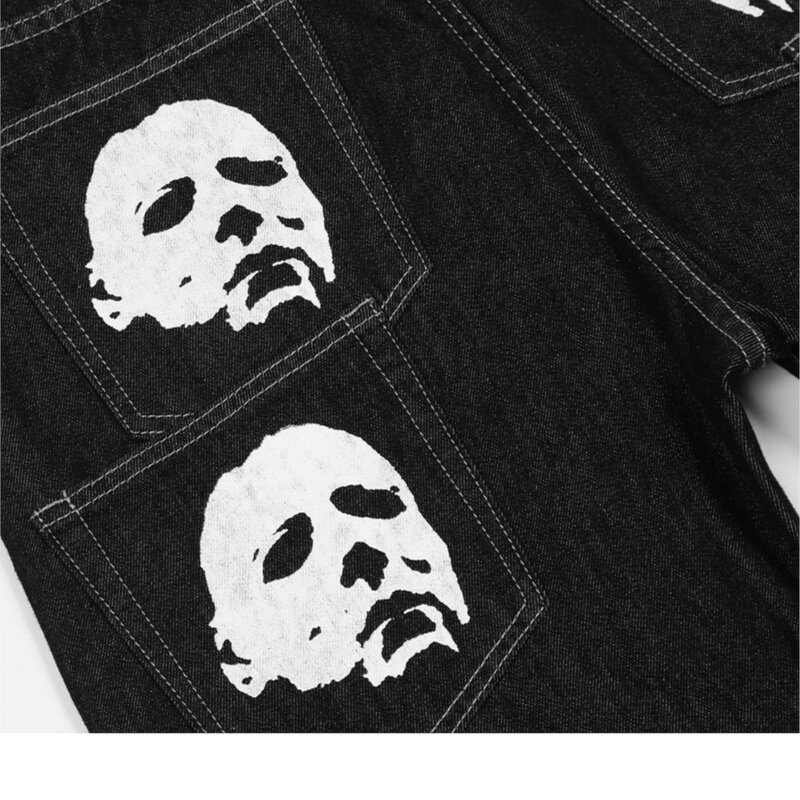 Pantalones vaqueros góticos de Hip Hop para hombre, Jeans anchos, Punk Rock, Harajuku, ropa de calle negra, estampado gráfico, 2024
