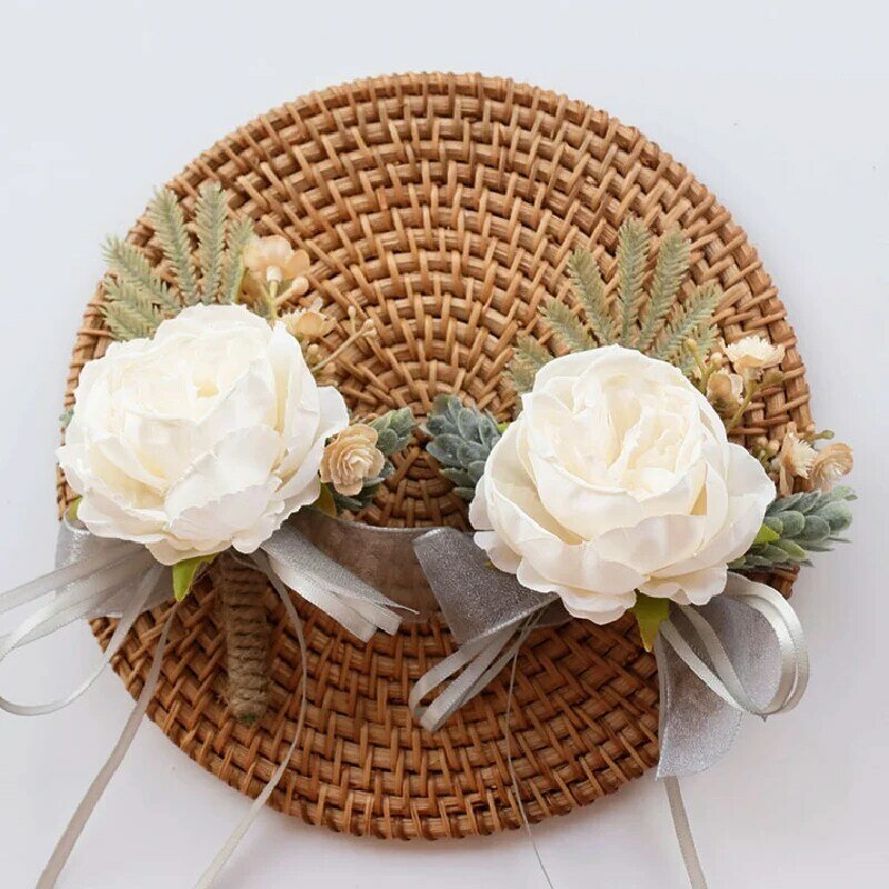 2414 Wedding Supplies Wedding Celebration Simulated flower Business Celebration Opening Guests Corsage Hand flower white