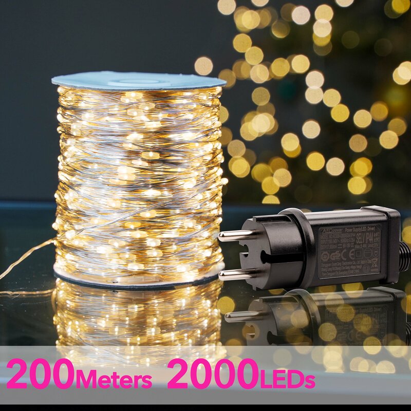 Guirnalda de luces LED para exteriores, luces de hadas de Navidad, decoración de boda y vacaciones, impermeable, 30m, 50m, 100m, 200m