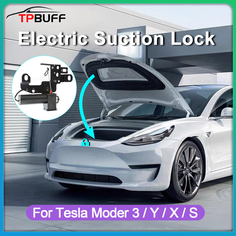 TPBUFF Передняя запасная коробка, электрический замок, мягкий закрывающийся для Tesla Model 3 Y X S 2021-2024 Highland, адсорбционная электрическая всасывающая дверь