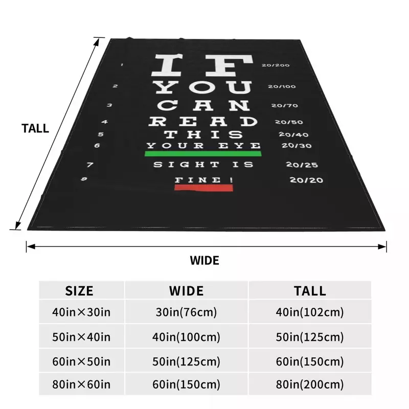 3D Printed Optician Eye Test Exam Blankets Comfortable Soft Flannel Summer Myopia Chart Throw Blanket for Sofa Office Bed