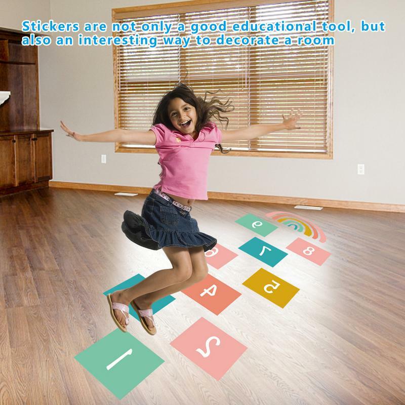 Crianças dos miúdos adesivos de parede dos desenhos animados número hopscotch salto xadrez grade digital jogo piso adesivos jardim de infância decoração para casa