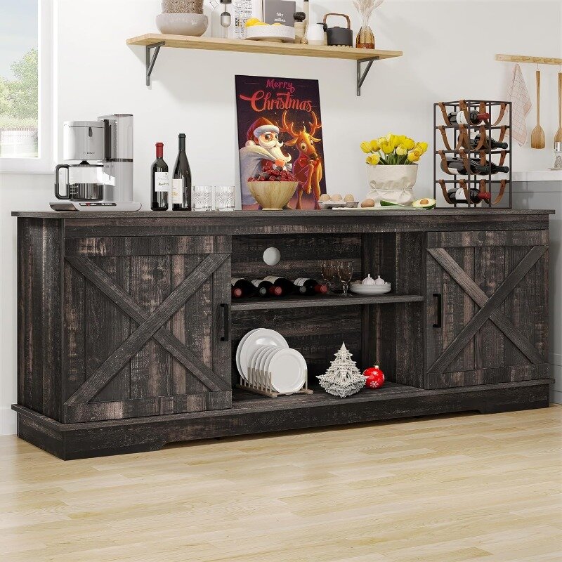 Buffet Cabinet, 59.5" Farmhouse Sideboard Buffet Storage Cabinet with Barn Door Coffee Bar Cabinet with Capacity 300 lbs