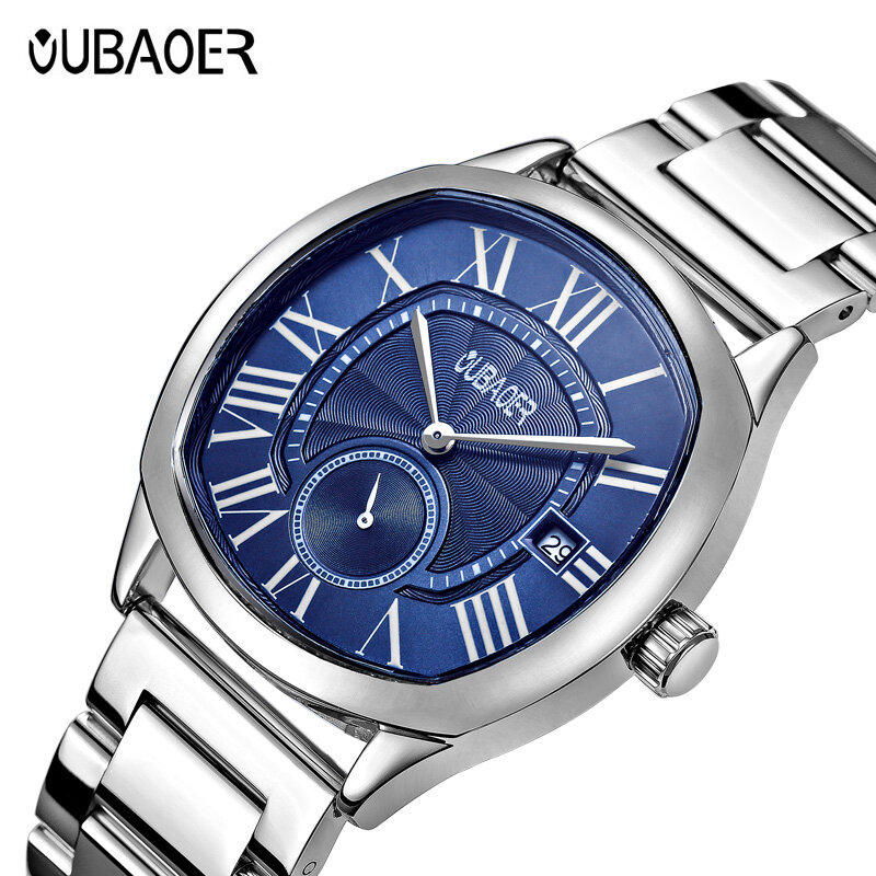 2023Oubaoer Männer Uhr Quarzuhren männliche römische Ziffern Nylon Bule Business Armbanduhren lässige Mode Geschenk für Freund