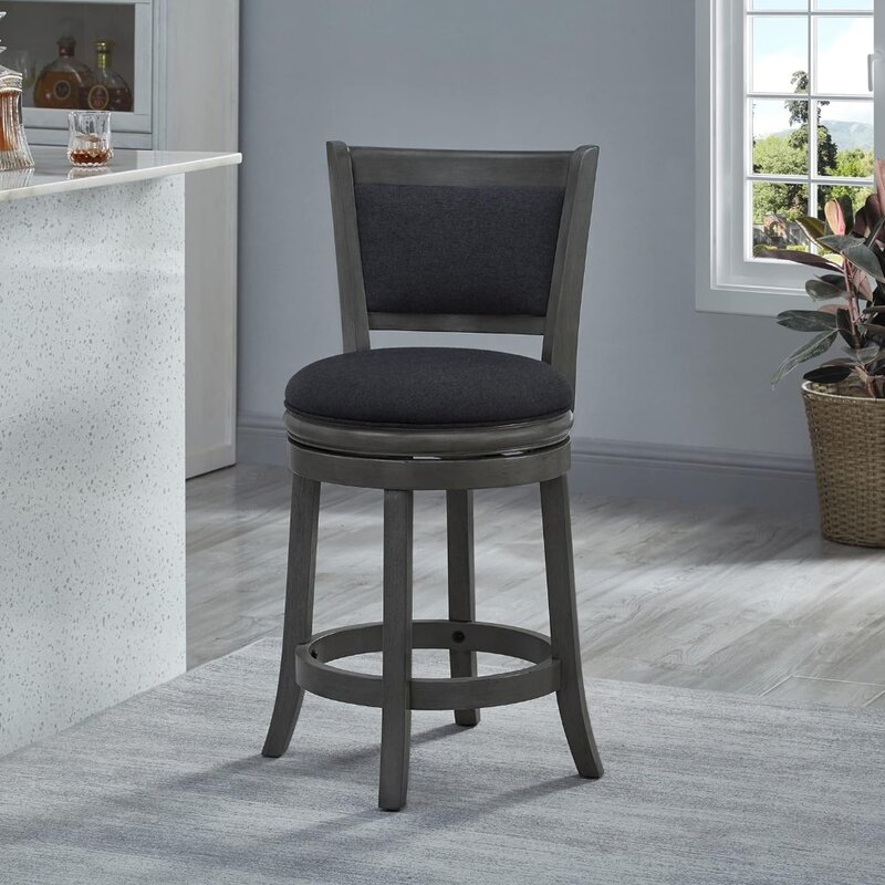 เก้าอี้สตูลสตูลแบบหมุนได้หุ้มเก้าอี้สตูลในห้องครัวความสูง24 "ที่นั่งเก้าอี้สตูลทำจากไม้มีโครงไม้สีเทาเข้ม (HSA-1102D-1)
