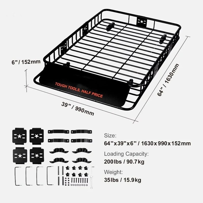 Roof Rack Cargo Basket 200 Lbs 64"x39"x6" Capacity Extension Rooftop Cargo Carrier with U-bolts Various Accessory