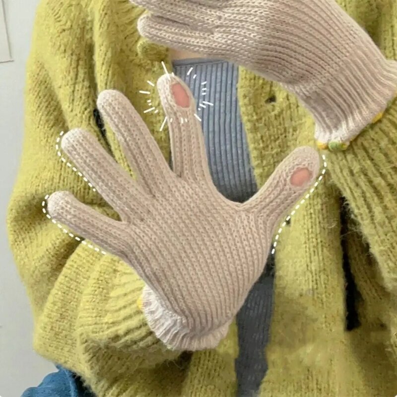 Touchscreen Full Finger Gloves Ins Solid Color Keep Warm Skiing Gloves Thicken Knitted Stretch Gloves Outdoor