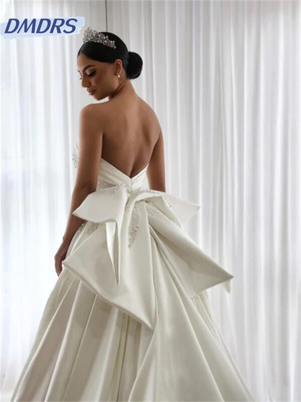 Robe de mariée sans bretelles, élégante, glamour, dos nu, romantique, A-ligne, longueur au sol, 2024