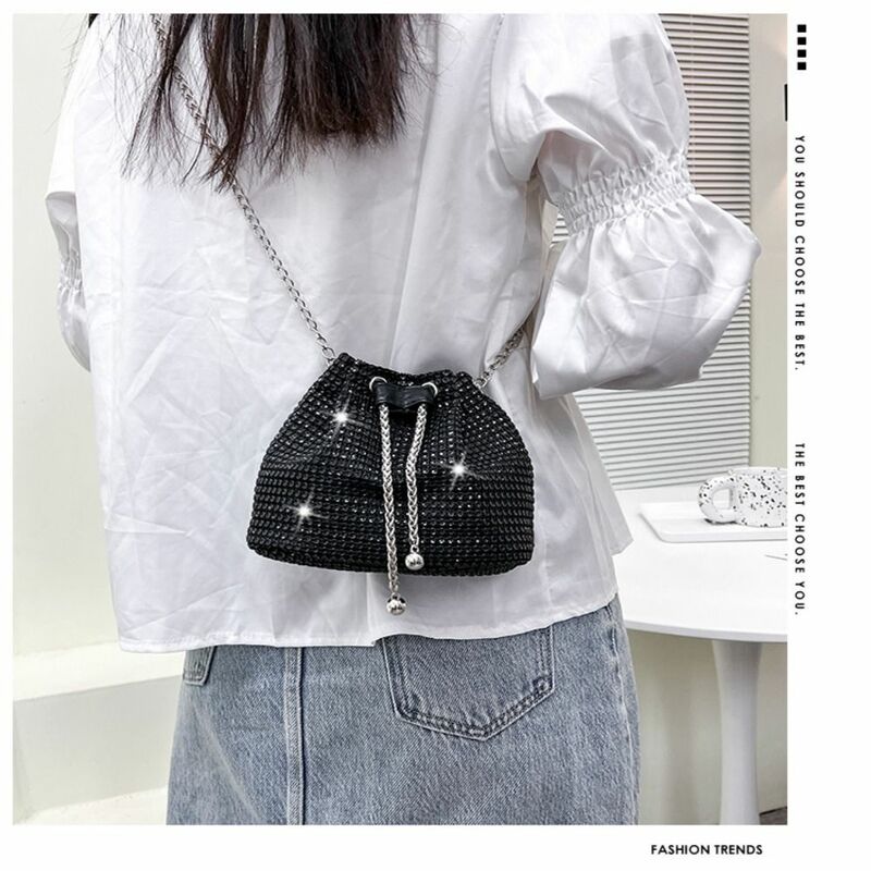 Tas bahu payet portabel wanita, dompet Mini sederhana rantai ember tas selempang