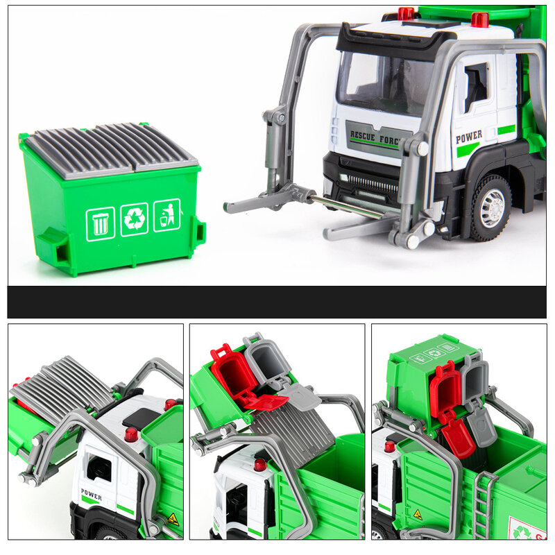1/32 kota koleksi sampah truk Model mobil logam tong sampah mainan mobil mobil Sanitasi Model cahaya suara hadiah mainan anak-anak