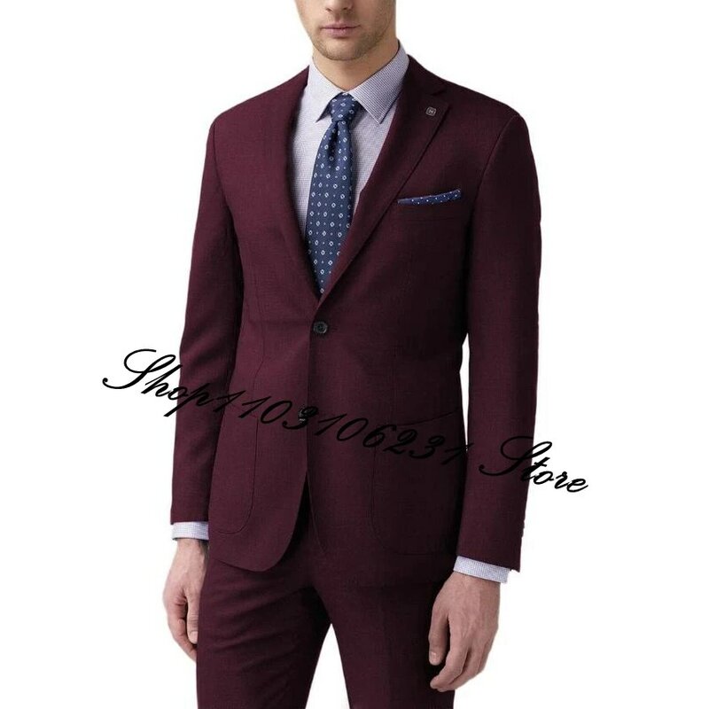 Traje de corte entallado para hombre, traje de negocios Formal, esmoquin, Blazer, pantalones, solapa con muescas, color azul marino, 2 piezas