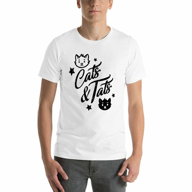 Мужская футболка с рисунком кошки и тату, большие размеры