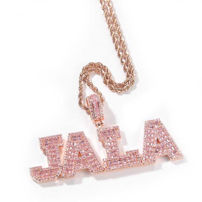 Uwin nome personalizado colar pingente baguette letras zircão quadrado iced para fora personalizado placa de identificação colar hiphop jóias