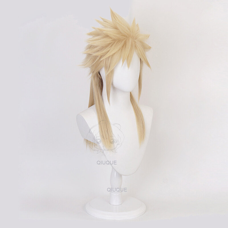 Peluca de Anime Final Fantasy VII FF7 Cloud Strife, peluca de Cosplay Rubia de lino resistente al calor, pelucas de cabello sintético + gorro de peluca