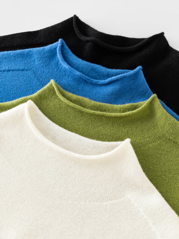 DUSHU-Suéter casual de manga cheia feminino, 100% lã, preto, azul, verde, branco, pulôveres básicos femininos, inverno, novo, 2022