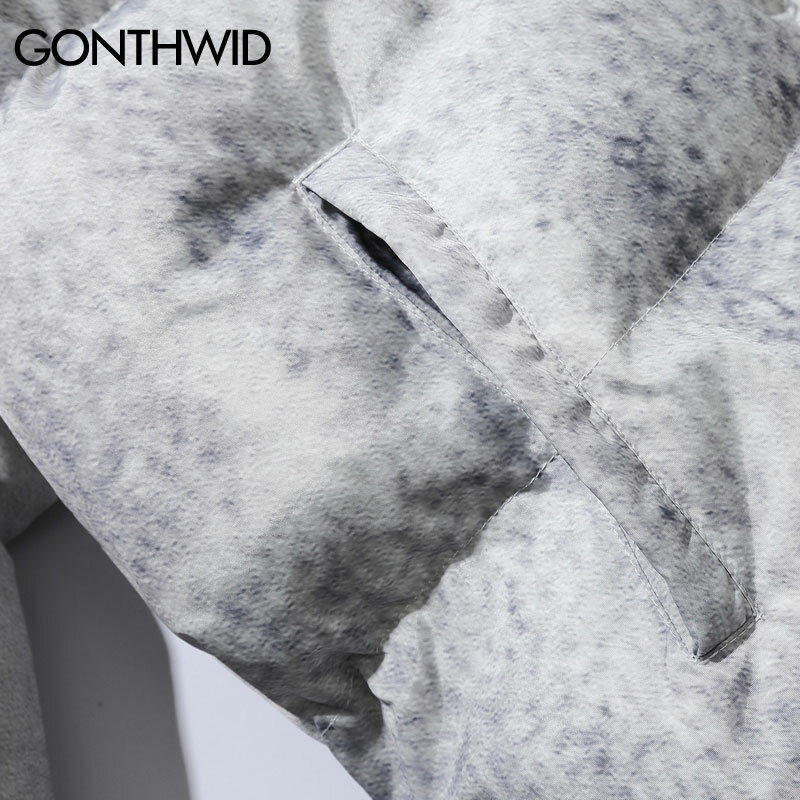 Пуховая куртка GONTHWID, зимняя повседневная куртка в стиле хип-хоп, на хлопковой подкладке, с принтом тай-дай