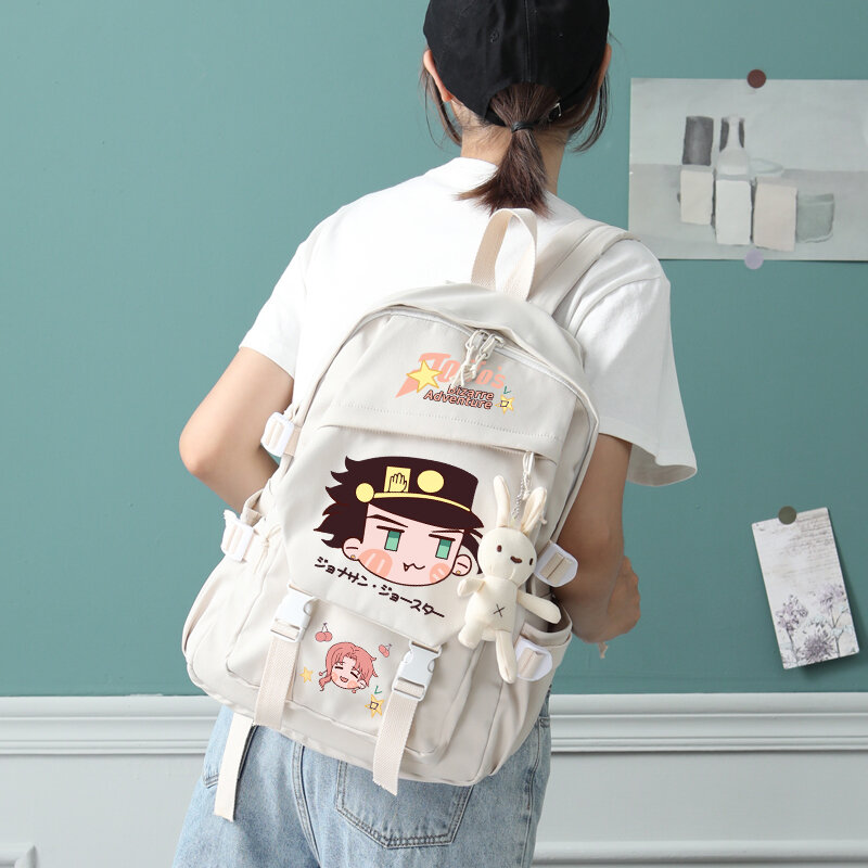 New JoJo's Bizarre Adventure Anime Cosplay Kujo Jotaro Cute Cartoon Handbag Black White Backpack School Bag