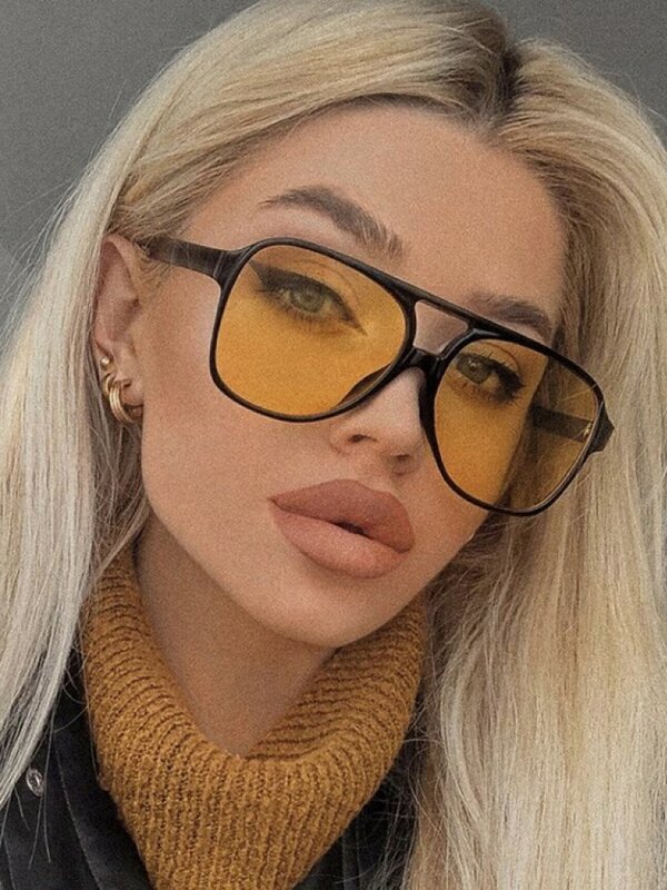 Kacamata Hitam Besar Klasik Kacamata Hitam Wanita Merek Retro Bingkai Besar Kacamata Hitam Kuning Wanita Gaya Ins Kacamata Persegi Oculos De Sol