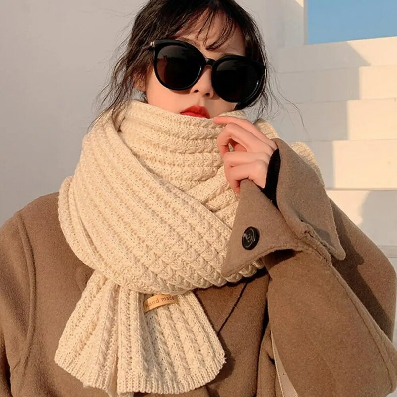 여성용 부드러운 스킨 터치 니트 스카프, 단색 긴 따뜻한 숄, 뜨게 모직 스카프, 가을 겨울