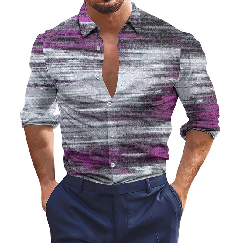 Camiseta de manga larga para hombre, camisa con estampado de músculos, botones, cuello, informal, para fiesta
