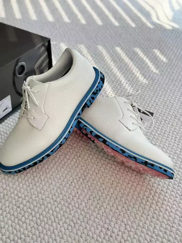 Sapato de golfe impermeável masculino, calçado desportivo casual branco, antiderrapante, leve e respirável