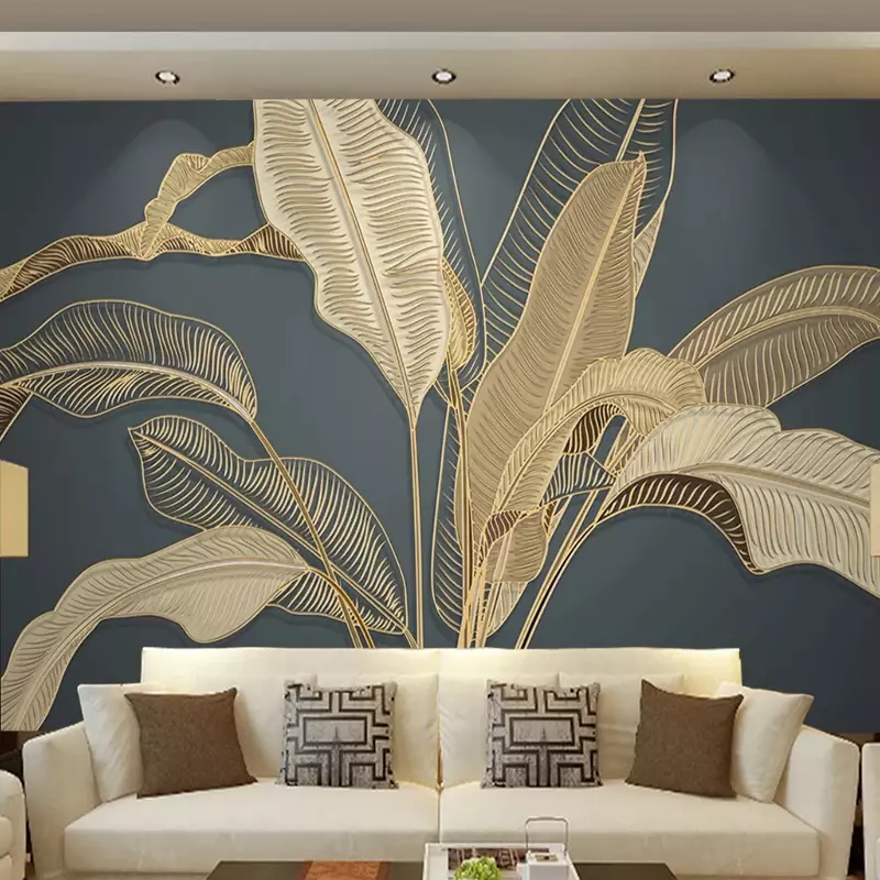 Papel de pared con foto personalizada 3D en relieve Retro, hoja de plátano, Mural grande, sala de estar, dormitorio, papel tapiz de lujo, decoración del hogar, pintura de pared